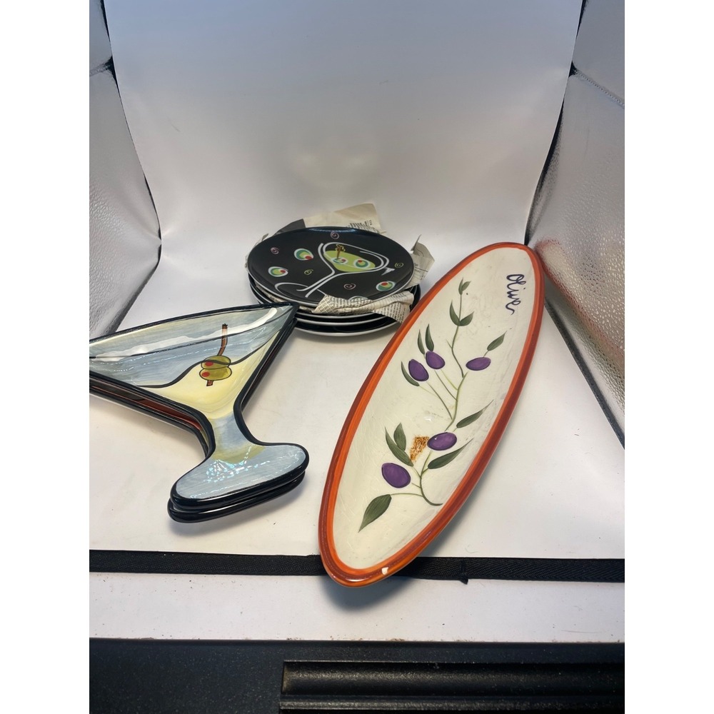 Clay Art Ceramic Martini Glass Shaped Dish Trinket Snack Trays Set all included